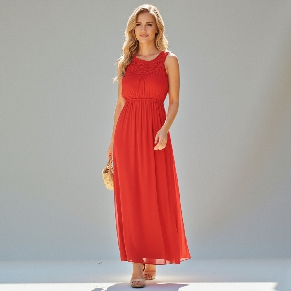 White Mark Women's Boho Katherine Maxi Dress Bright Red  M